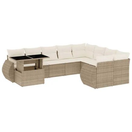 Salon de jardin avec coussins 10 pcs beige résine tressée 2