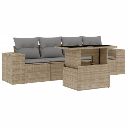 Salon de jardin avec coussins 5 pcs beige résine tressée 2