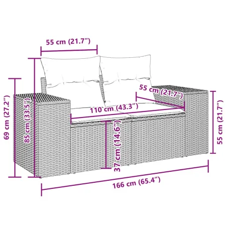 Salon de jardin 5 pcs avec coussins gris clair résine tressée