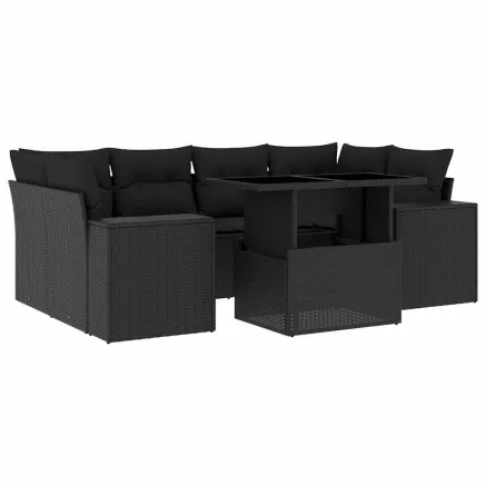 Salon de jardin 7 pcs avec coussins noir résine tressée 2
