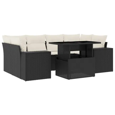 Salon de jardin 7 pcs avec coussins noir résine tressée 2