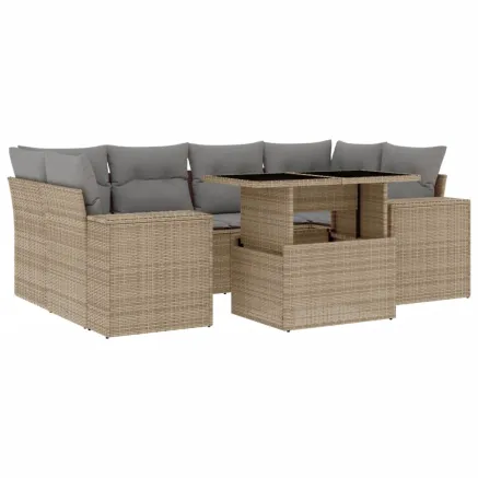 Salon de jardin avec coussins 7 pcs beige résine tressée 2