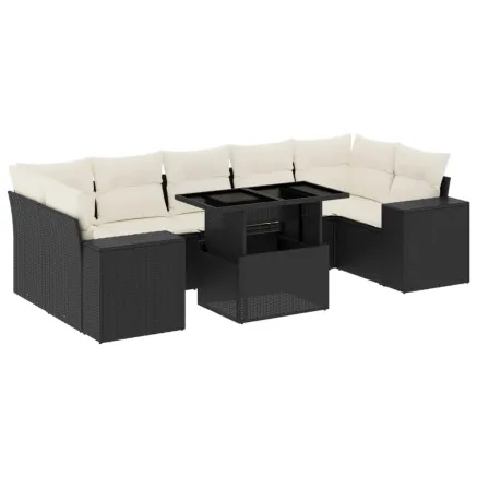 Salon de jardin 8 pcs avec coussins noir résine tressée 2