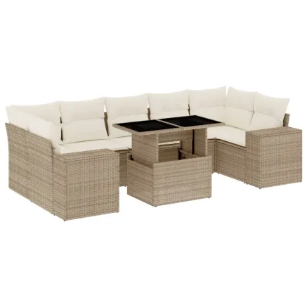 Salon de jardin avec coussins 8 pcs beige résine tressée 2