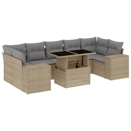 Salon de jardin avec coussins 8 pcs beige résine tressée 2