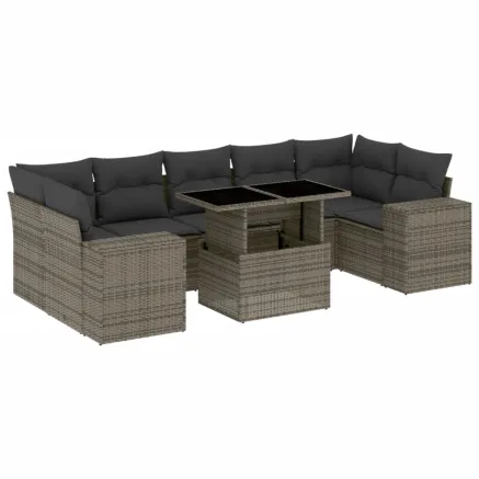 Salon de jardin 8 pcs avec coussins gris résine tressée 2