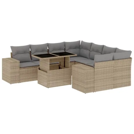Salon de jardin avec coussins 9 pcs beige résine tressée 2