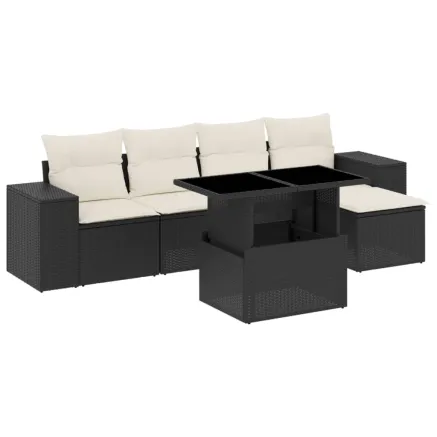 Salon de jardin 6 pcs avec coussins noir résine tressée 2