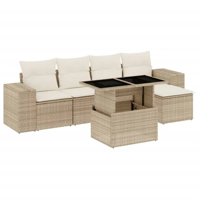 Salon de jardin avec coussins 6 pcs beige résine tressée