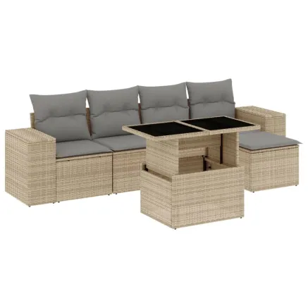 Salon de jardin avec coussins 6 pcs beige résine tressée 2