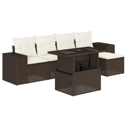 Salon de jardin avec coussins 6 pcs marron résine tressée 2