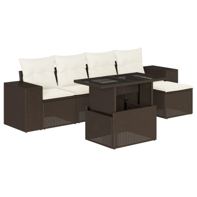 Salon de jardin avec coussins 6 pcs marron résine tressée
