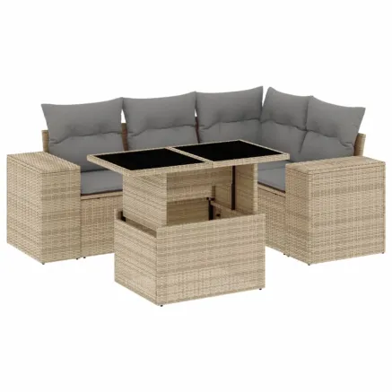 Salon de jardin avec coussins 5 pcs beige résine tressée 2