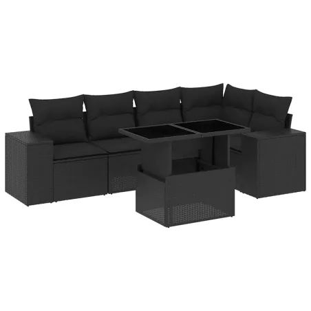 Salon de jardin 6 pcs avec coussins noir résine tressée
