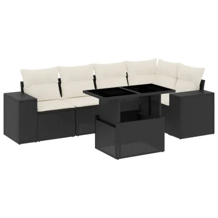 Salon de jardin 6 pcs avec coussins noir résine tressée 2