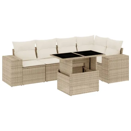 Salon de jardin avec coussins 6 pcs beige résine tressée 2