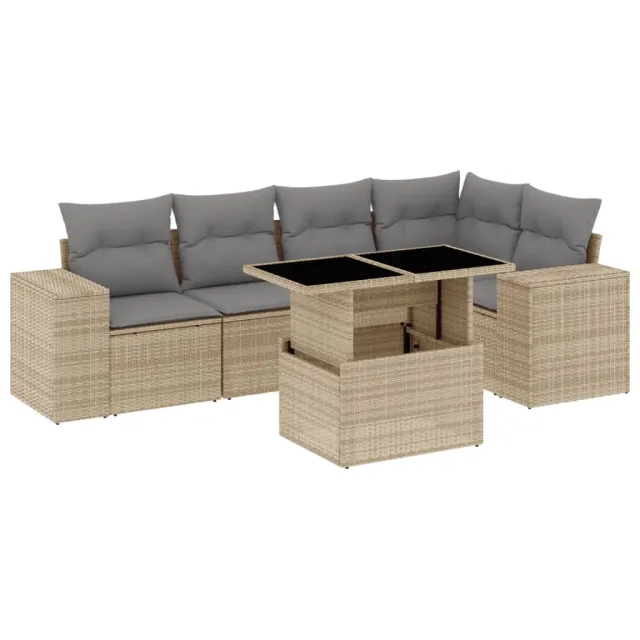 Salon de jardin avec coussins 6 pcs beige résine tressée