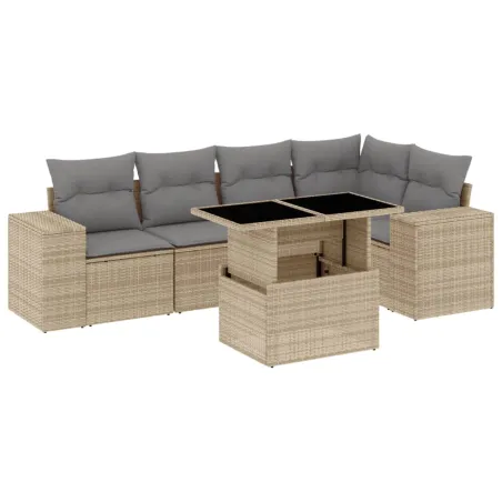 Salon de jardin avec coussins 6 pcs beige résine tressée