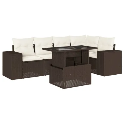 Salon de jardin avec coussins 6 pcs marron résine tressée 2