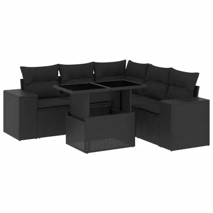 Salon de jardin 6 pcs avec coussins noir résine tressée 2