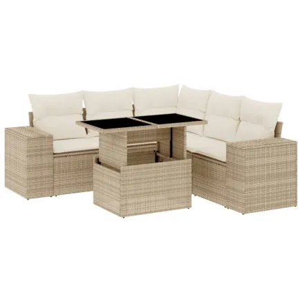 Salon de jardin avec coussins 6 pcs beige résine tressée 2