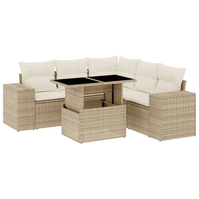 Salon de jardin avec coussins 6 pcs beige résine tressée