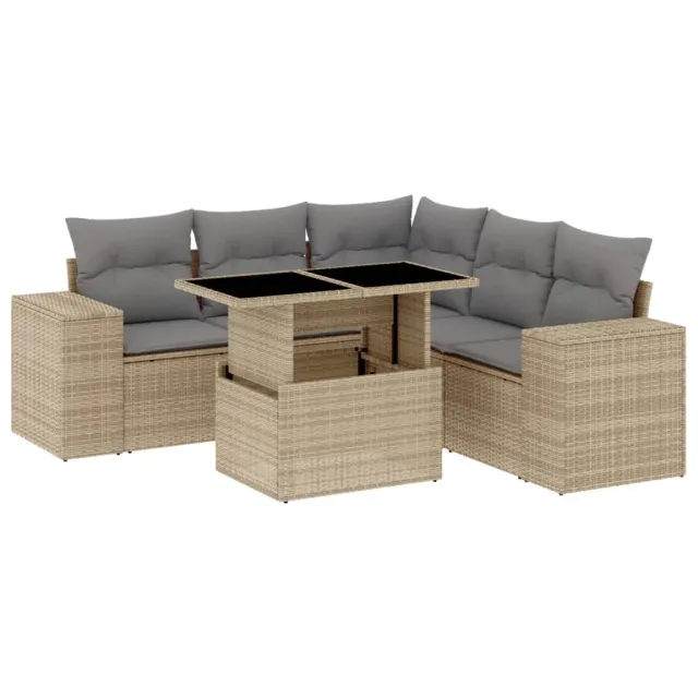 Salon de jardin avec coussins 6 pcs beige résine tressée