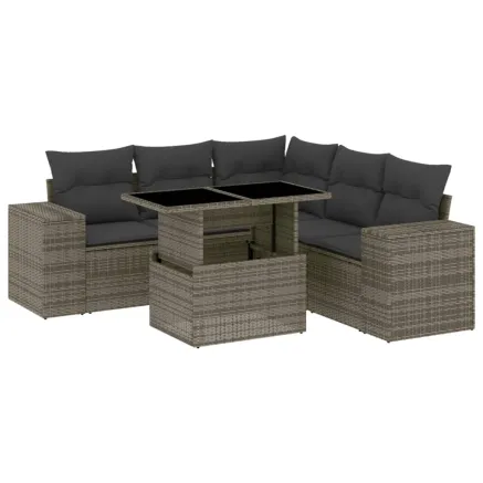Salon de jardin 6 pcs avec coussins gris résine tressée 2