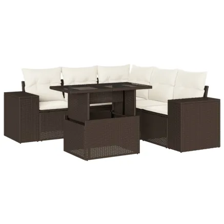 Salon de jardin avec coussins 6 pcs marron résine tressée 2