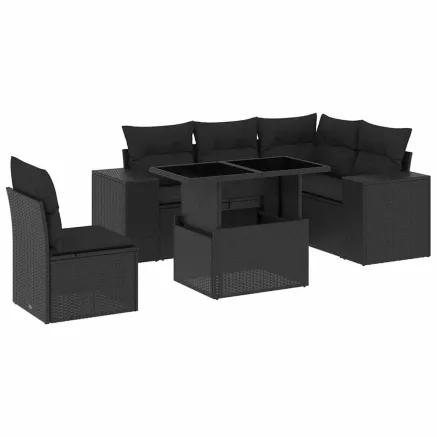 Salon de jardin 6 pcs avec coussins noir résine tressée 2