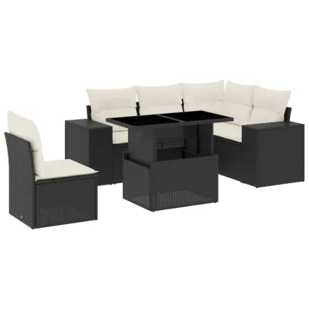 Salon de jardin 6 pcs avec coussins noir résine tressée 2
