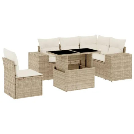 Salon de jardin avec coussins 6 pcs beige résine tressée 2