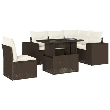 Salon de jardin avec coussins 6 pcs marron résine tressée 2