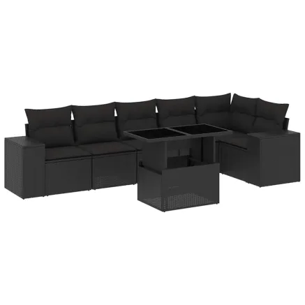 Salon de jardin 7 pcs avec coussins noir résine tressée 2