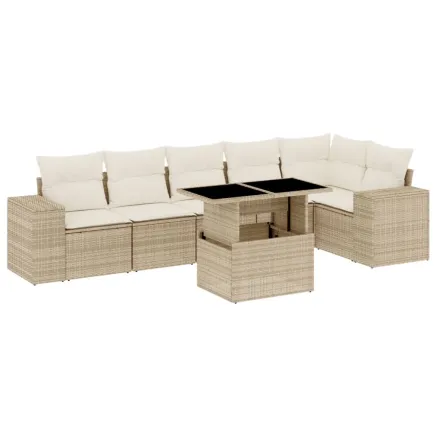 Salon de jardin avec coussins 7 pcs beige résine tressée 2