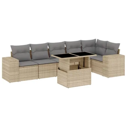 Salon de jardin avec coussins 7 pcs beige résine tressée 2