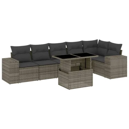 Salon de jardin avec coussins 7 pcs gris résine tressée 2