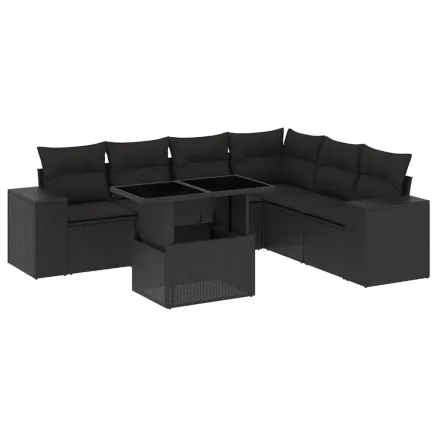 Salon de jardin 7 pcs avec coussins noir résine tressée 2