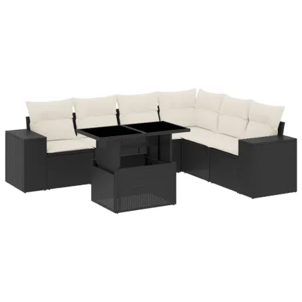Salon de jardin 7 pcs avec coussins noir résine tressée 2