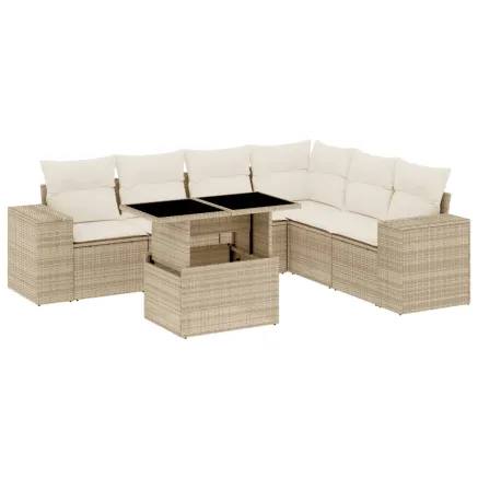 Salon de jardin avec coussins 7 pcs beige résine tressée 2