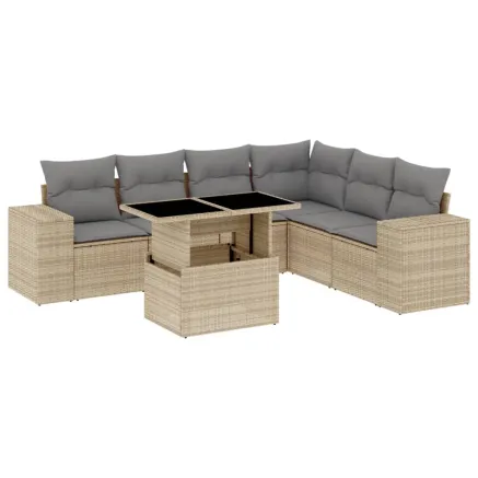 Salon de jardin avec coussins 7 pcs beige résine tressée 2