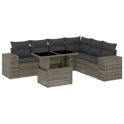 Salon de jardin avec coussins 7 pcs gris résine tressée 2