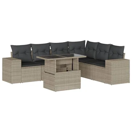 Salon de jardin avec coussins 7 pcs gris clair résine tressée 2