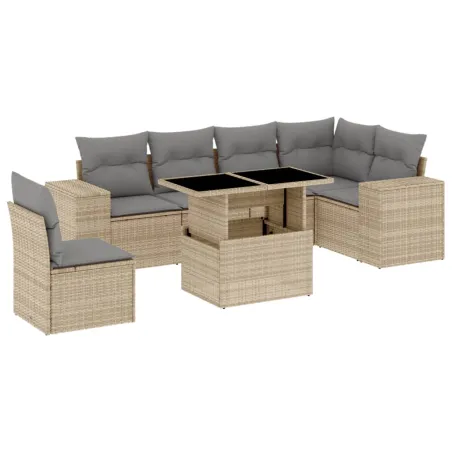 Salon de jardin avec coussins 7 pcs beige résine tressée