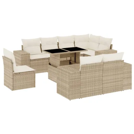 Salon de jardin avec coussins 9 pcs beige résine tressée 2