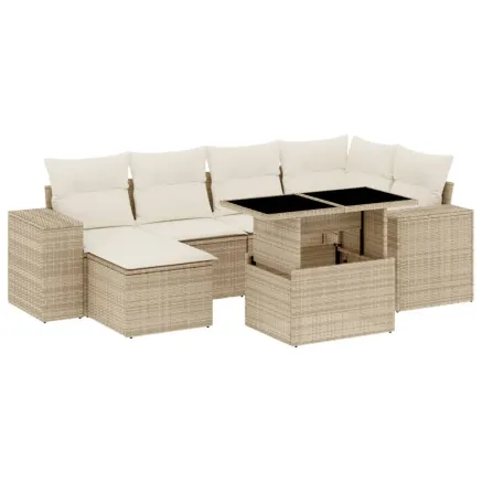Salon de jardin avec coussins 7 pcs beige résine tressée 2
