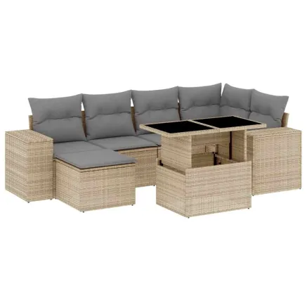 Salon de jardin avec coussins 7 pcs beige résine tressée 2