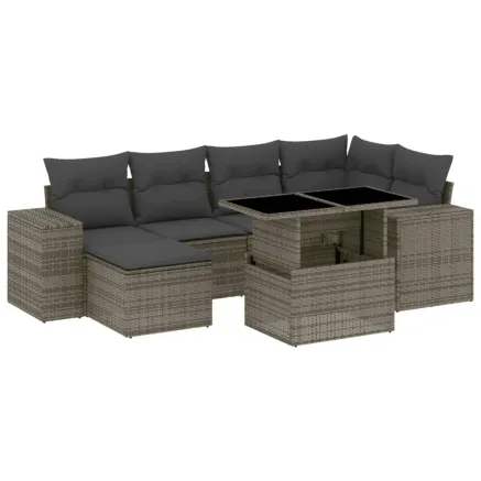 Salon de jardin avec coussins 7 pcs gris résine tressée 2