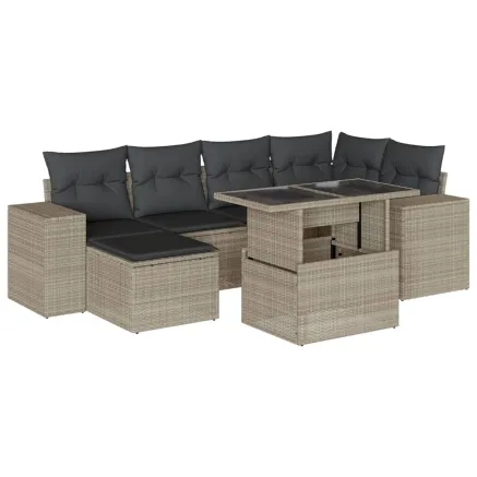 Salon de jardin avec coussins 7 pcs gris clair résine tressée 2