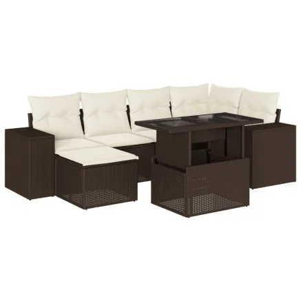 Salon de jardin avec coussins 7 pcs marron résine tressée 2